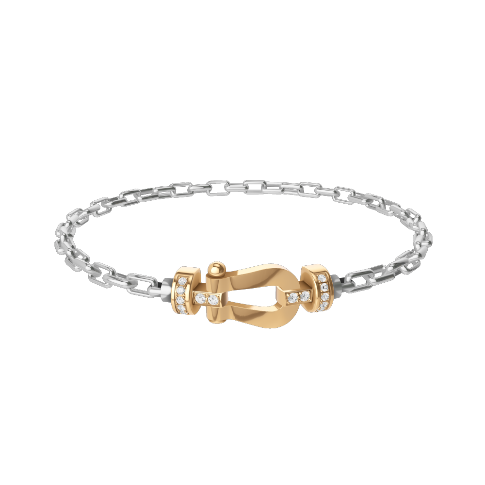 FRED FORCE 10 BRACELET Stainless steel and gold plating YELLOW GOLD AND DIAMONDS MEDIUM MODEL