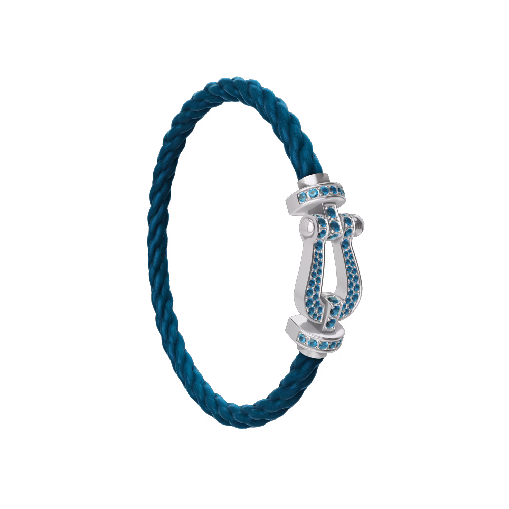 FRED FORCE 10 BRACELET LARGE MODEL Stainless steel and gold plating WHITE GOLD BLUE TOPAZ PAVED
