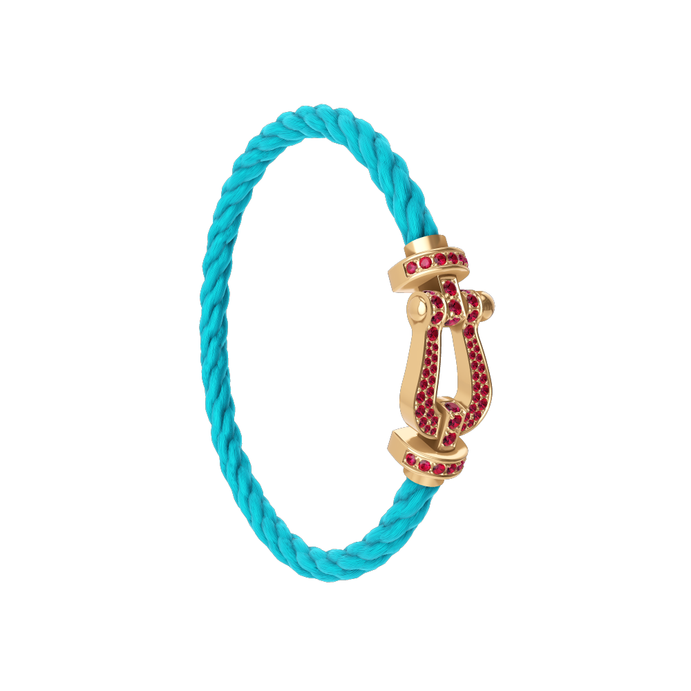 FRED FORCE 10 BRACELET Stainless steel and gold plating YELLOW GOLD AND RUBIS LARGE MODEL