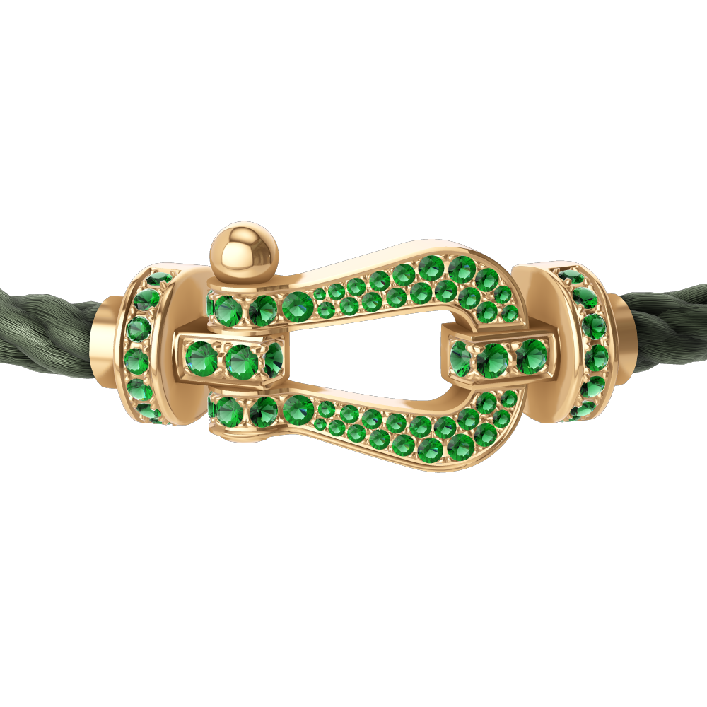FRED FORCE 10 BRACELET Stainless steel and gold plating YELLOW GOLD AND EMERALDS LARGE MODEL
