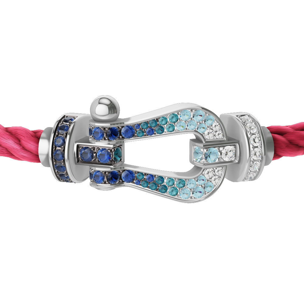 FRED FORCE 10 BRACELET LARGE MODEL Stainless steel and gold plating WHITE GOLD DIAMOND PAVED AND COLORED STONES