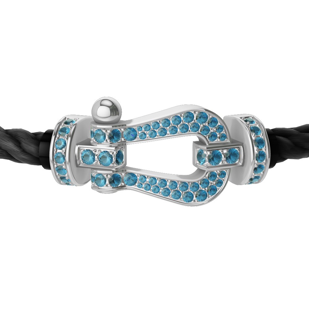 FRED FORCE 10 BRACELET LARGE MODEL Stainless steel and gold plating WHITE GOLD BLUE TOPAZ PAVED