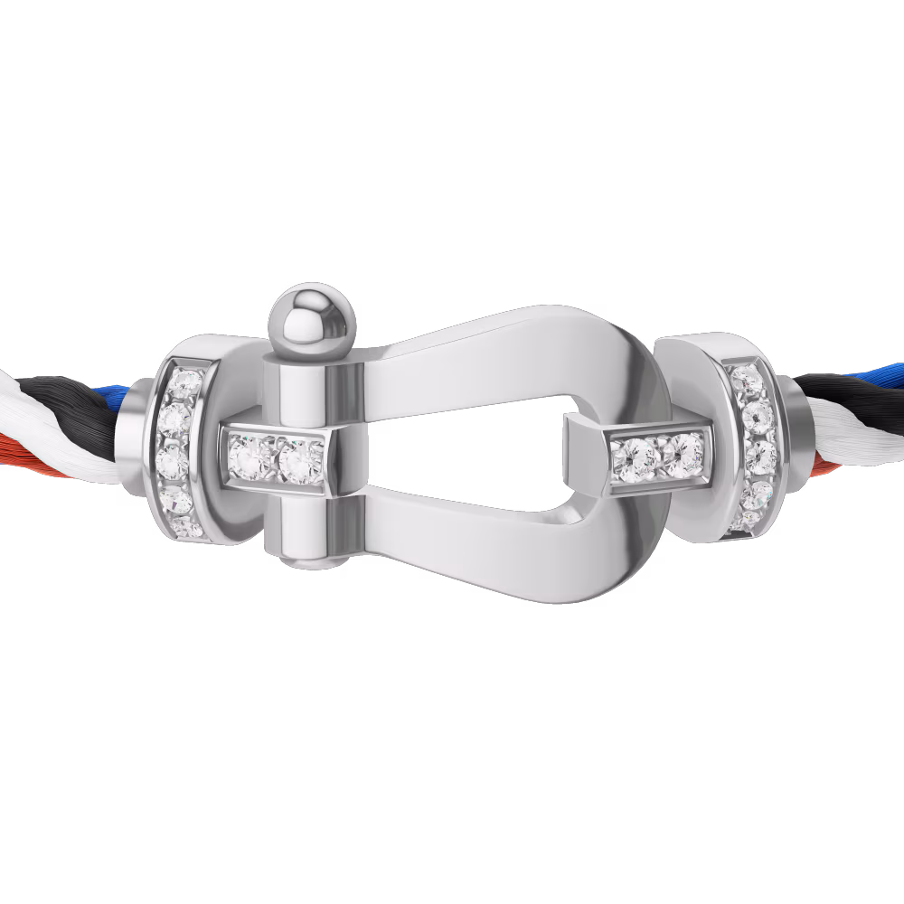 FRED FORCE 10 BRACELET Stainless steel and gold plating WHITE GOLD AND DIAMONDS LARGE MODEL