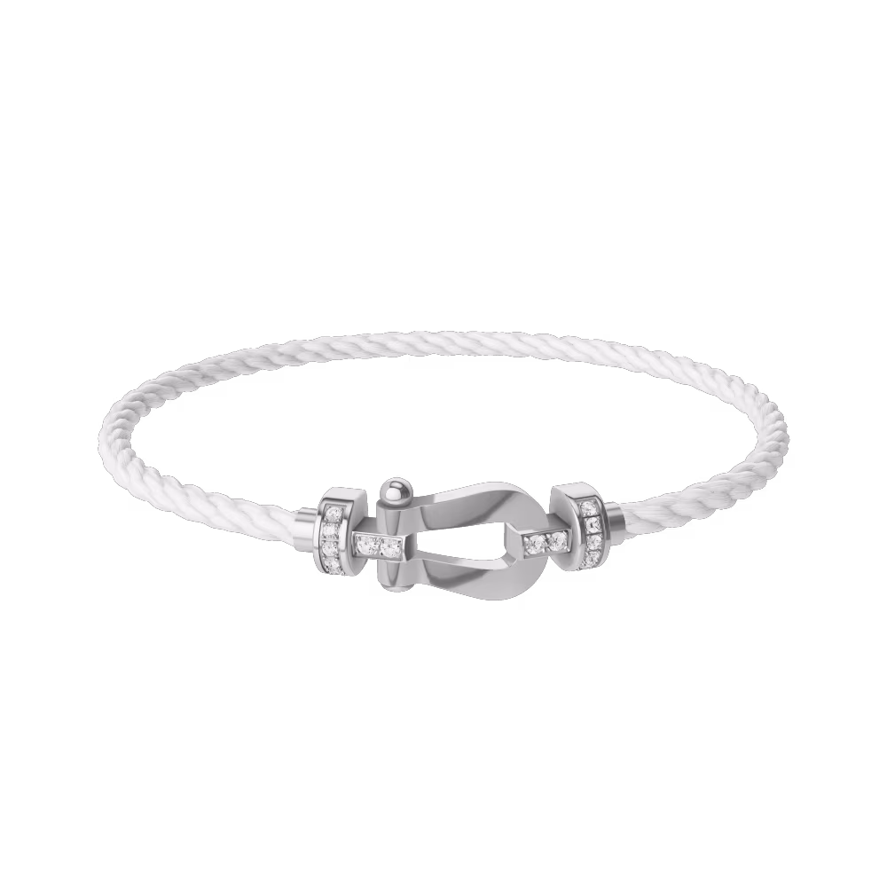 FRED FORCE 10 BRACELET Stainless steel and gold plating WHITE GOLD AND DIAMONDS MEDIUM MODEL