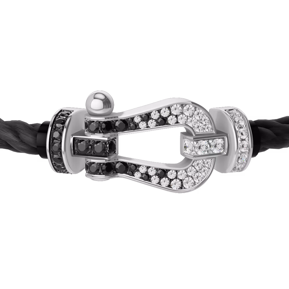 FRED FORCE 10 BRACELET Stainless steel and gold plating WHITE GOLD AND BLACK AND WHITE DIAMONDS LARGE MODEL