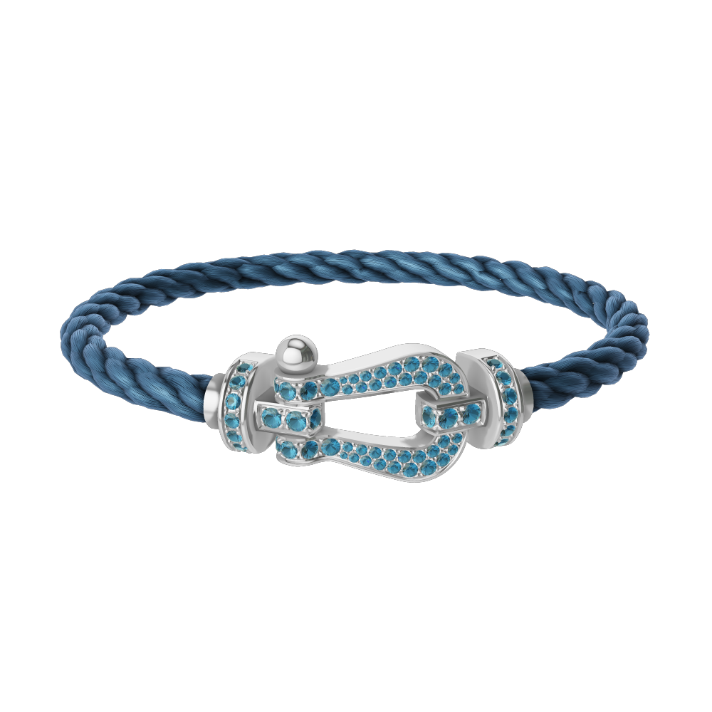 FRED FORCE 10 BRACELET LARGE MODEL Stainless steel and gold plating WHITE GOLD BLUE TOPAZ PAVED