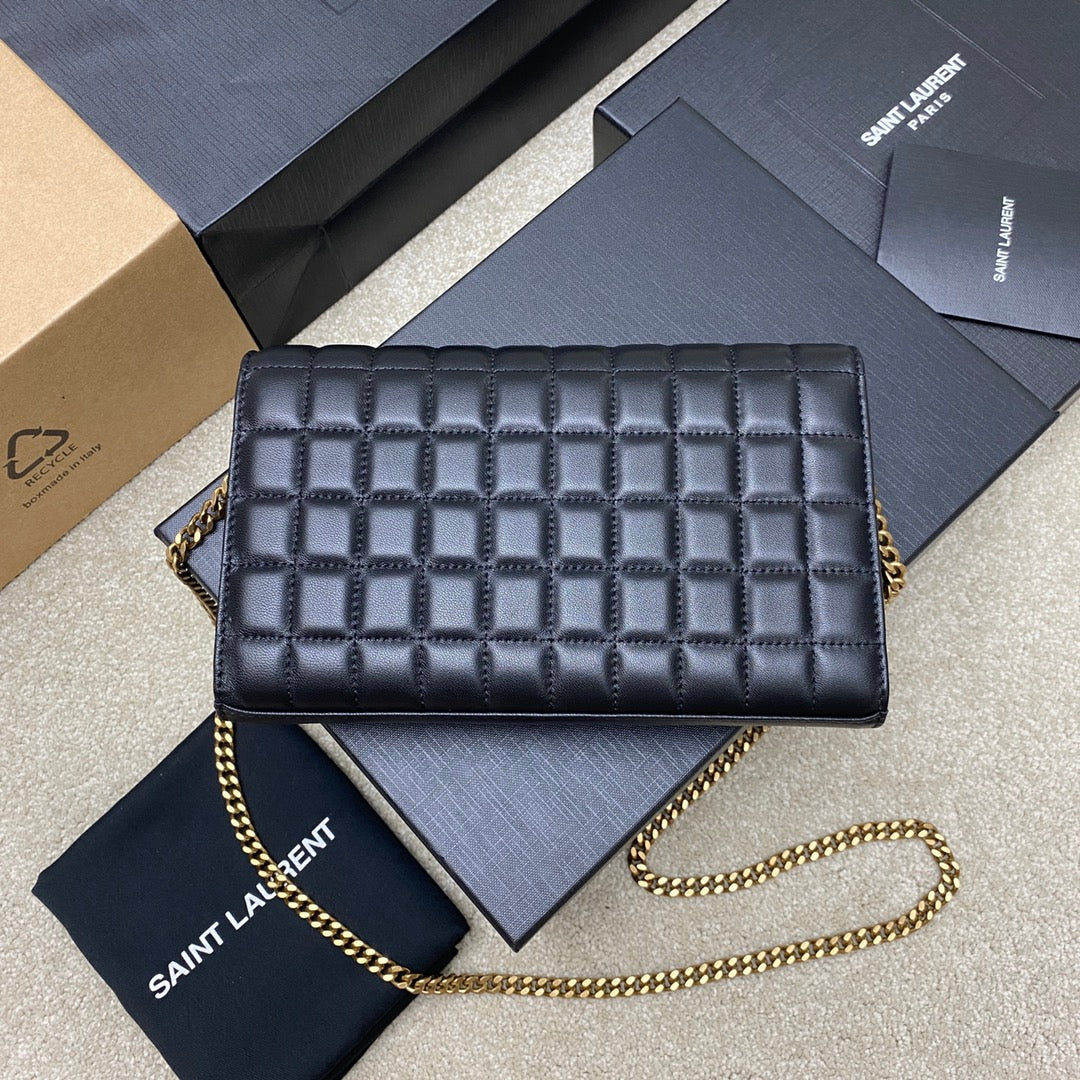 YSL Cassandre Matelassé Carré Chain Wallet IN Lambskin