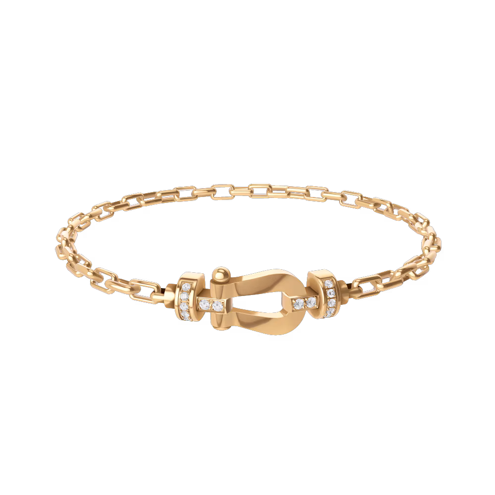 FRED FORCE 10 BRACELET Stainless steel and gold plating YELLOW GOLD AND DIAMONDS MEDIUM MODEL