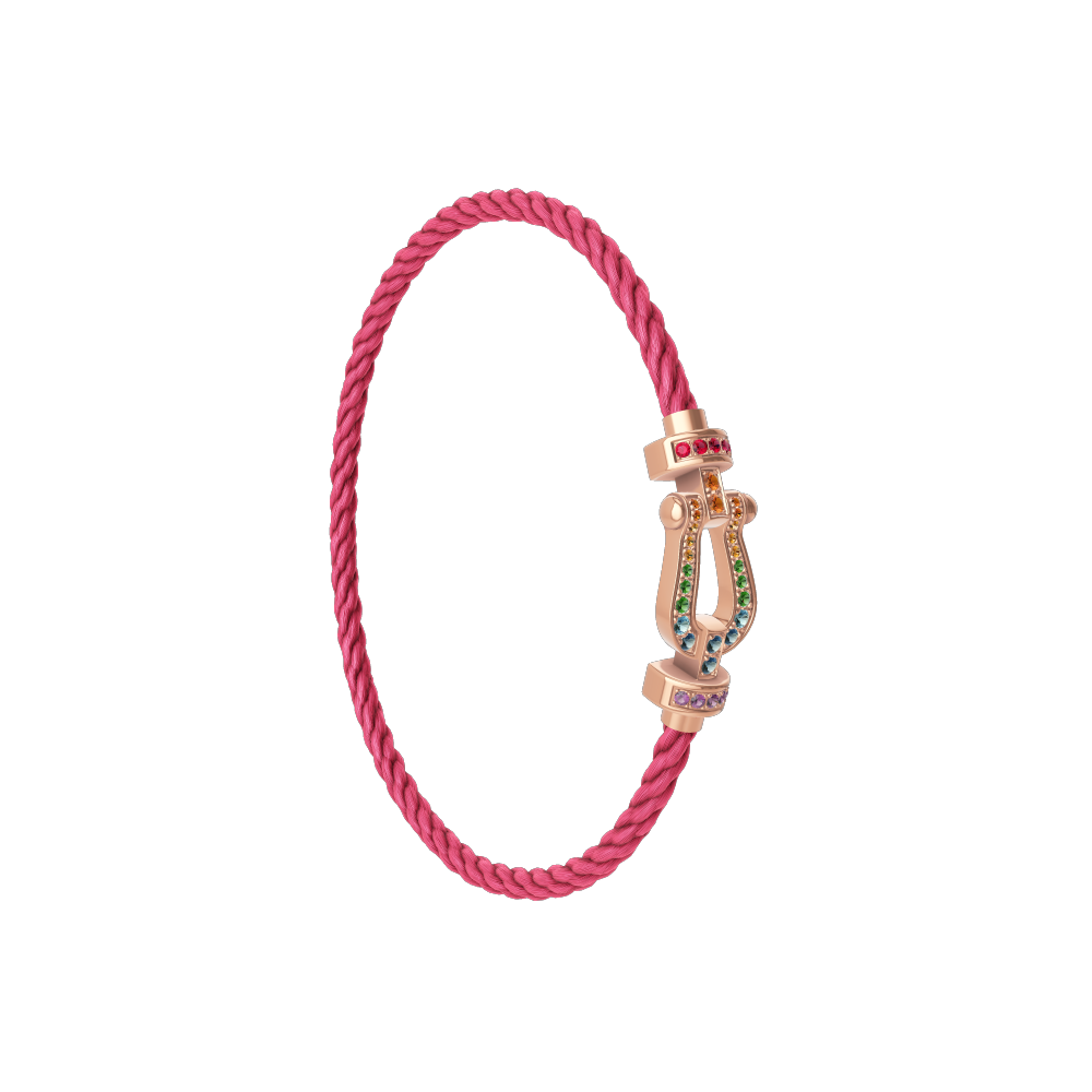 FRED FORCE 10 BRACELET Stainless steel and gold plating PINK GOLD AND COLORED STONES MEDIUM MODEL