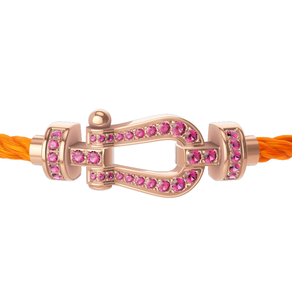FRED FORCE 10 BRACELET Stainless steel and gold plating PINK GOLD AND PINK SAPPHIRES MEDIUM MODEL