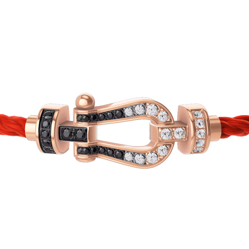 FRED FORCE 10 BRACELET Stainless steel and gold plating PINK GOLD AND BLACK AND WHITE DIAMONDS MEDIUM MODEL