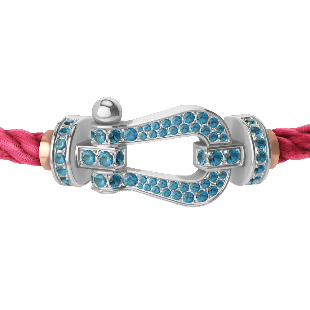 FRED FORCE 10 BRACELET LARGE MODEL Stainless steel and gold plating WHITE GOLD BLUE TOPAZ PAVED