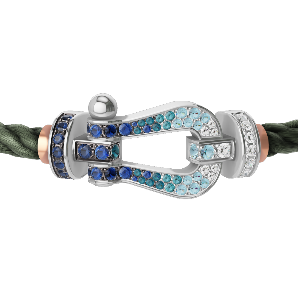 FRED FORCE 10 BRACELET LARGE MODEL Stainless steel and gold plating WHITE GOLD DIAMOND PAVED AND COLORED