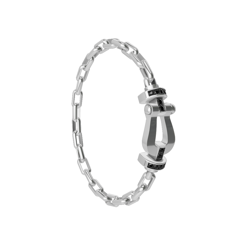 FRED FORCE 10 BRACELET Stainless steel and gold plating WHITE GOLD AND BLACK DIAMONDS LARGE MODEL