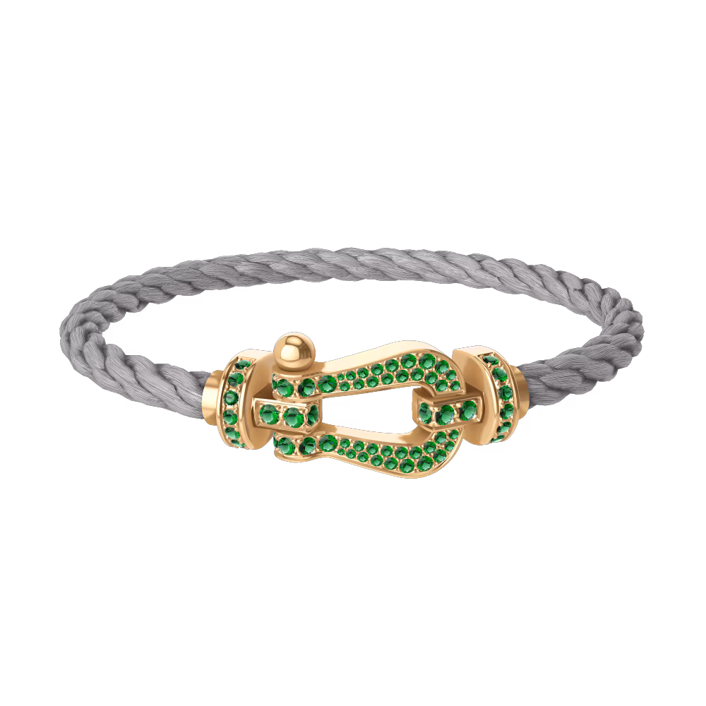 FRED FORCE 10 BRACELET Stainless steel and gold plating YELLOW GOLD AND EMERALDS LARGE MODEL