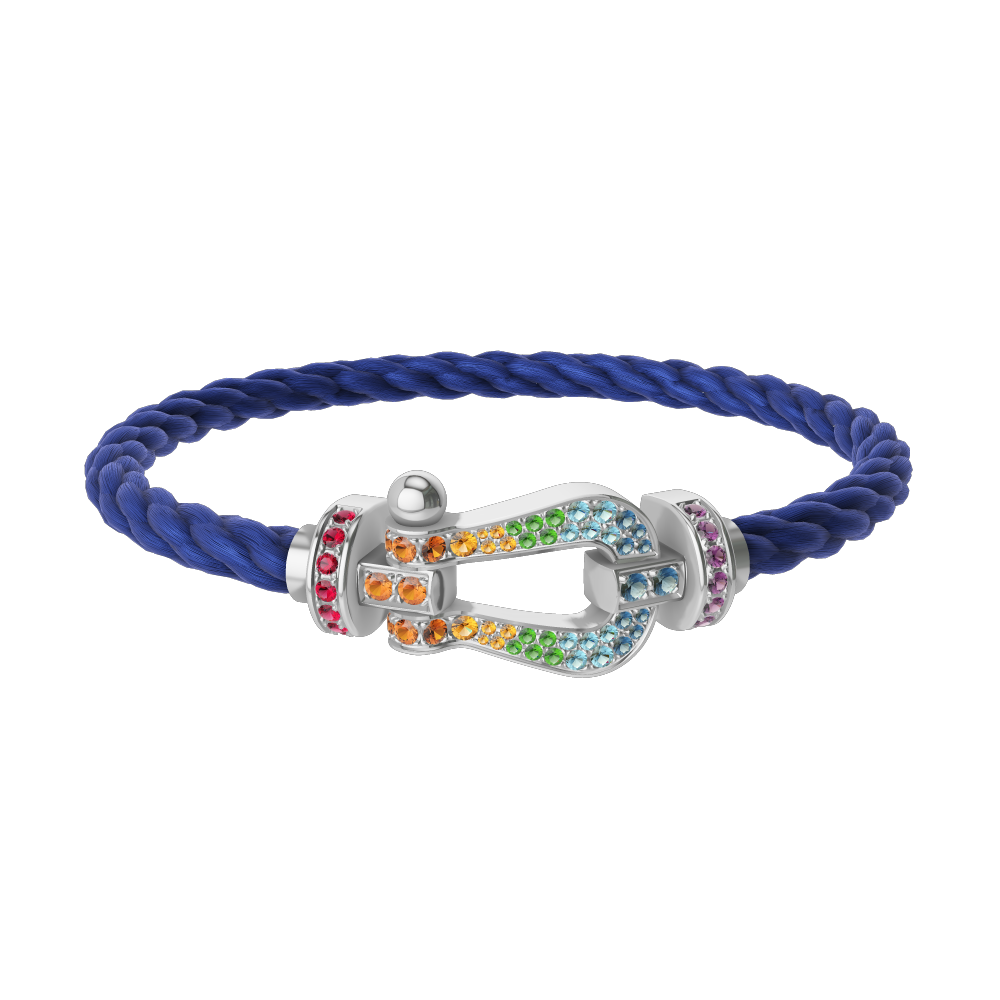 FRED FORCE 10 BRACELET Stainless steel and gold plating WHITE GOLD AND COLORED STONES LARGE MODEL