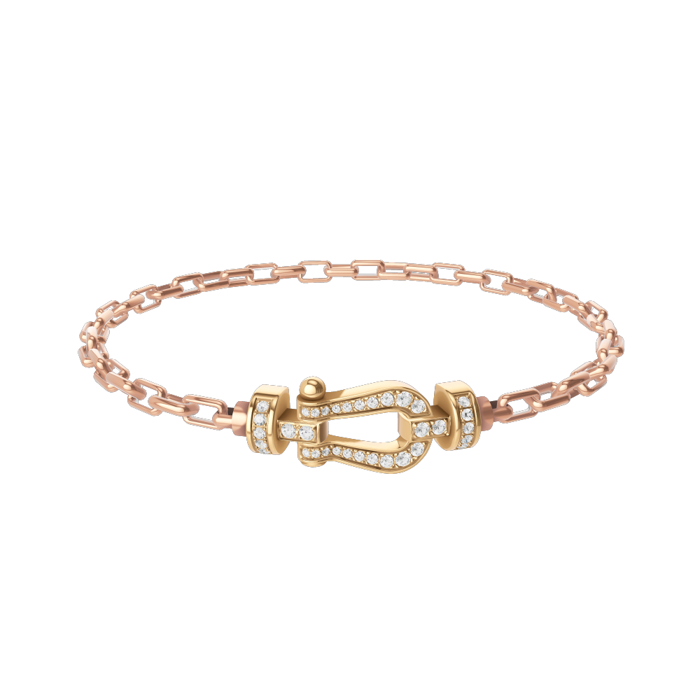 FRED FORCE 10 BRACELET Stainless steel and gold plating YELLOW GOLD AND DIAMONDS MEDIUM MODEL