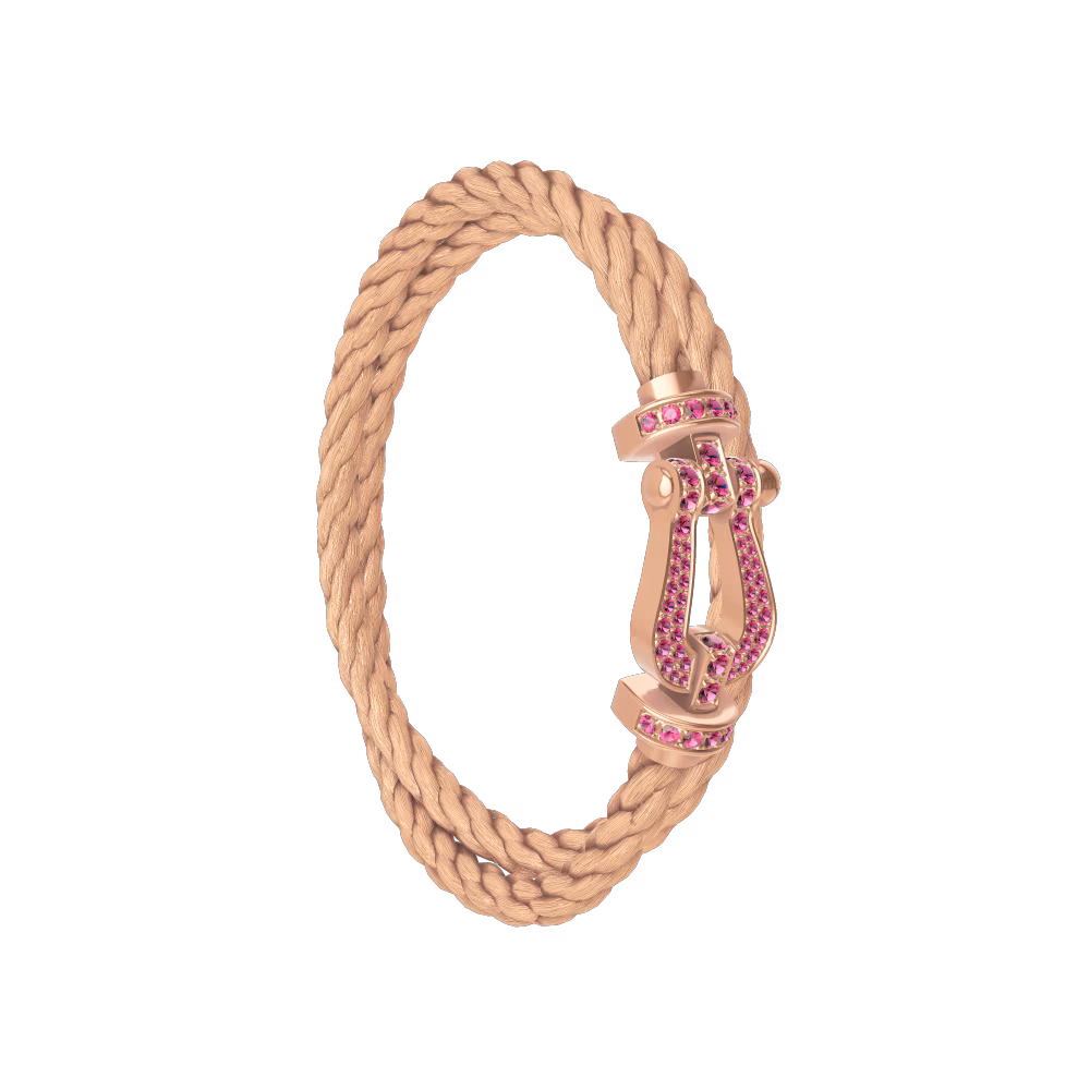 FRED FORCE 10 BRACELET Stainless steel and gold plating PINK GOLD AND PINK SAPPHIRES LARGE MODEL