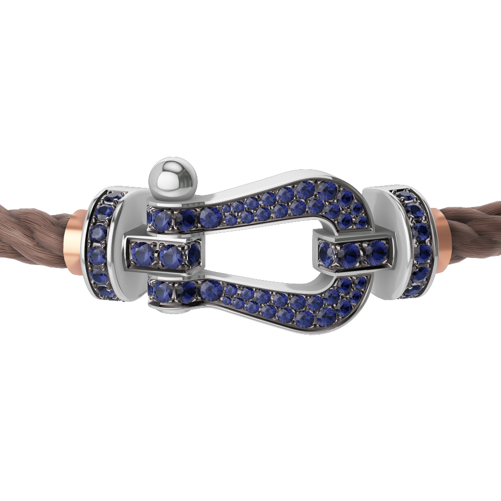 FRED FORCE 10 BRACELET Stainless steel and gold plating WHITE GOLD AND BLUE SAPPHIRES LARGE MODEL