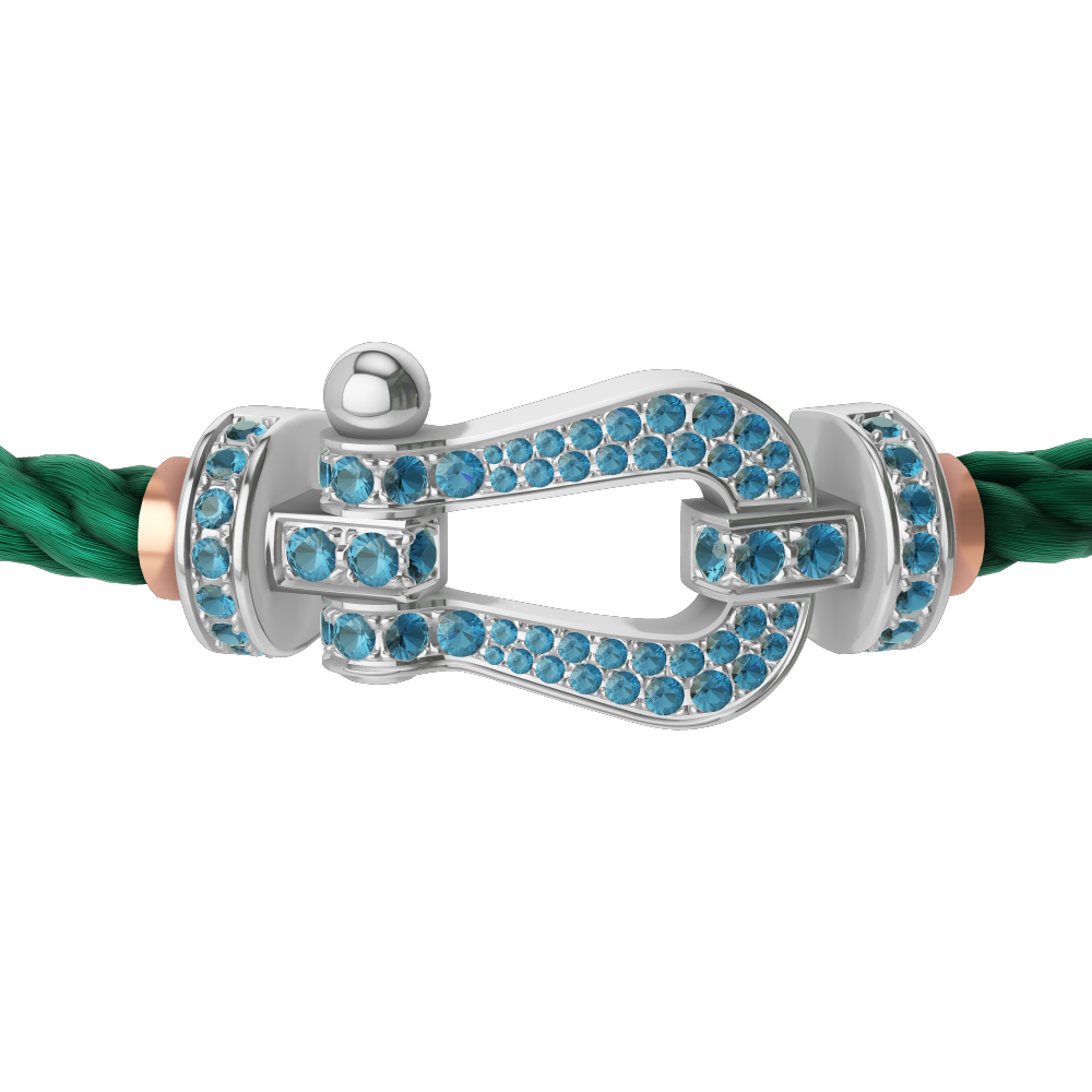 FRED FORCE 10 BRACELET LARGE MODEL Stainless steel and gold plating WHITE GOLD BLUE TOPAZ PAVED