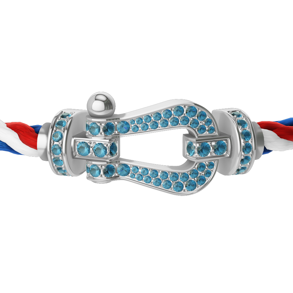 FRED FORCE 10 BRACELET LARGE MODEL Stainless steel and gold plating WHITE GOLD BLUE TOPAZ PAVED