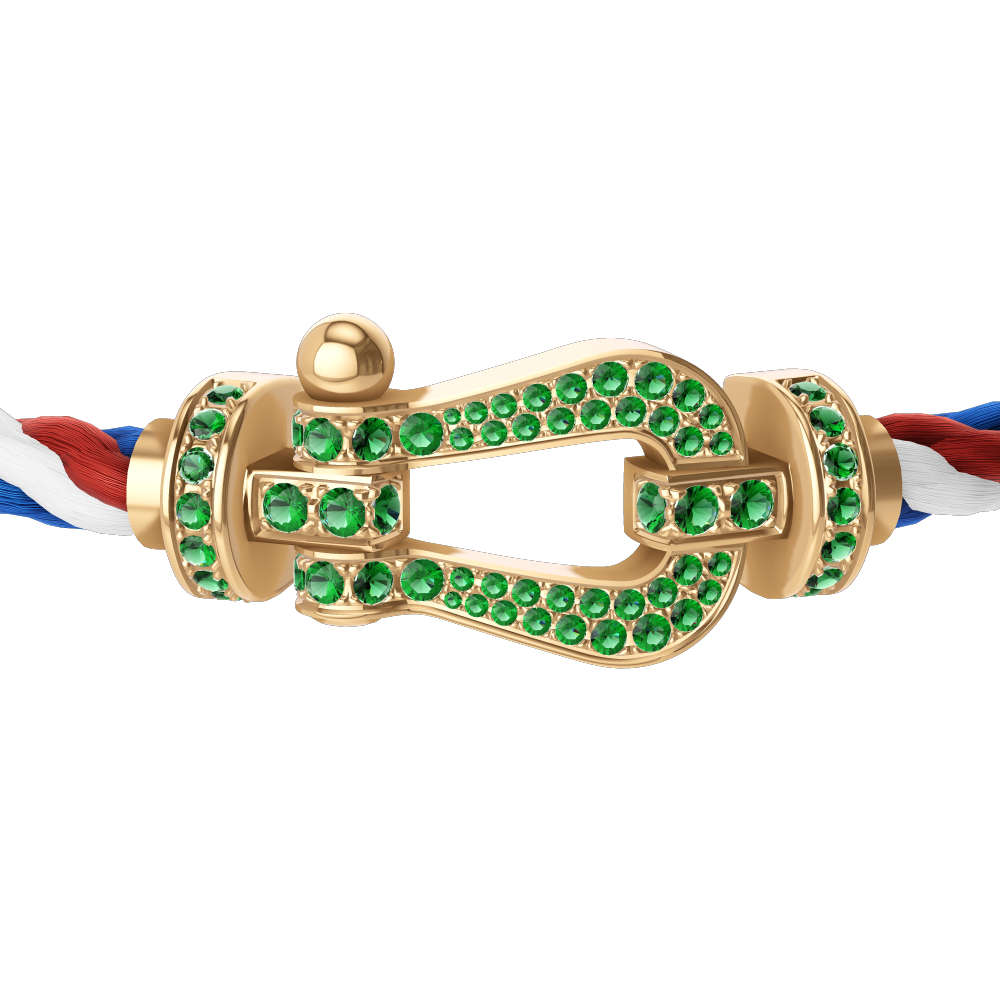 FRED FORCE 10 BRACELET Stainless steel and gold plating YELLOW GOLD AND EMERALDS LARGE MODEL