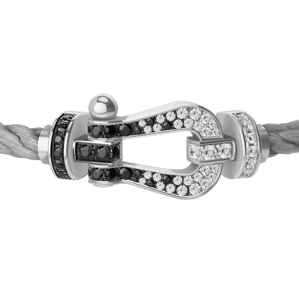 FRED FORCE 10 BRACELET Stainless steel and gold plating WHITE GOLD AND BLACK AND WHITE DIAMONDS LARGE MODEL