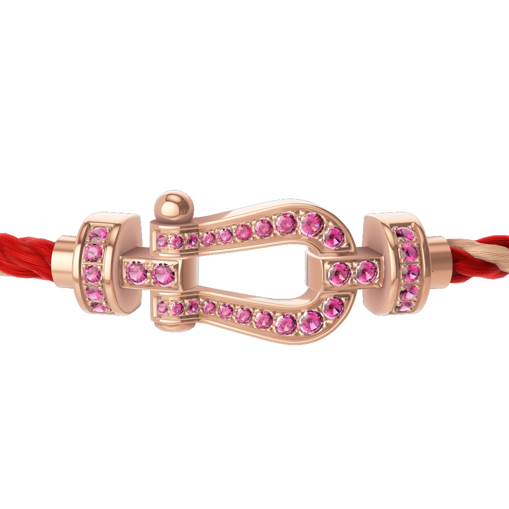 FRED FORCE 10 BRACELET Stainless steel and gold plating PINK GOLD AND PINK SAPPHIRES MEDIUM MODEL