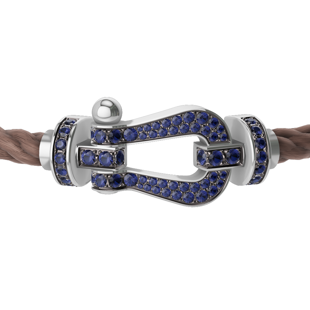 FRED FORCE 10 BRACELET Stainless steel and gold plating WHITE GOLD AND BLUE SAPPHIRES LARGE MODEL