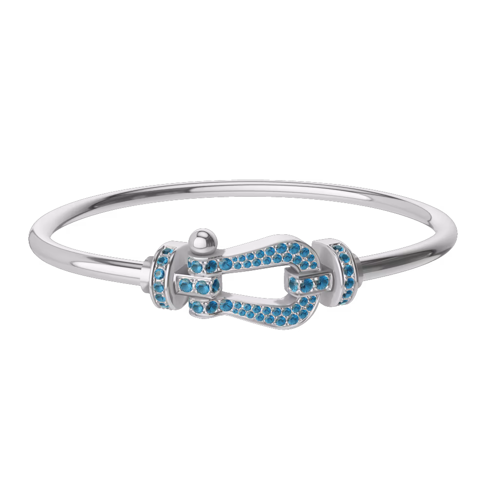 FRED FORCE 10 BRACELET LARGE MODEL Stainless steel and gold plating WHITE GOLD BLUE TOPAZ PAVED