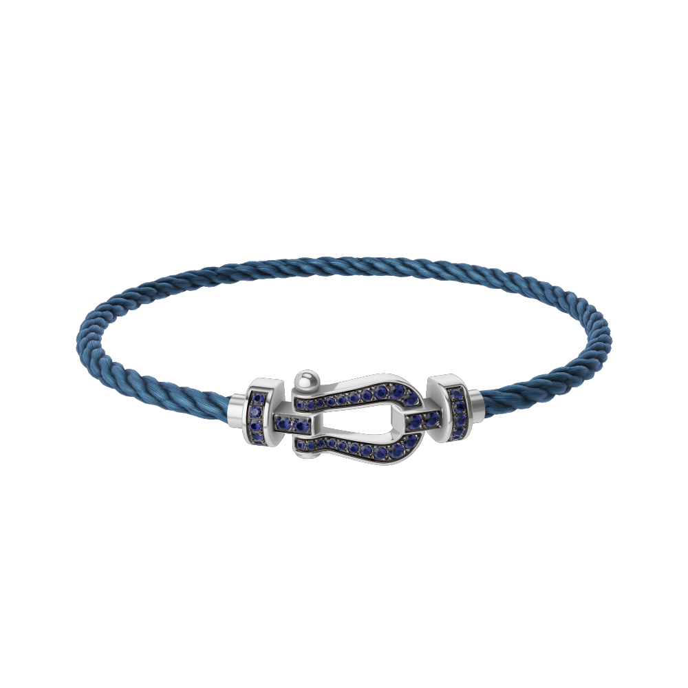 FRED FORCE 10 BRACELET Stainless steel and gold plating WHITE GOLD AND BLUE SAPPHIRES MEDIUM MODEL