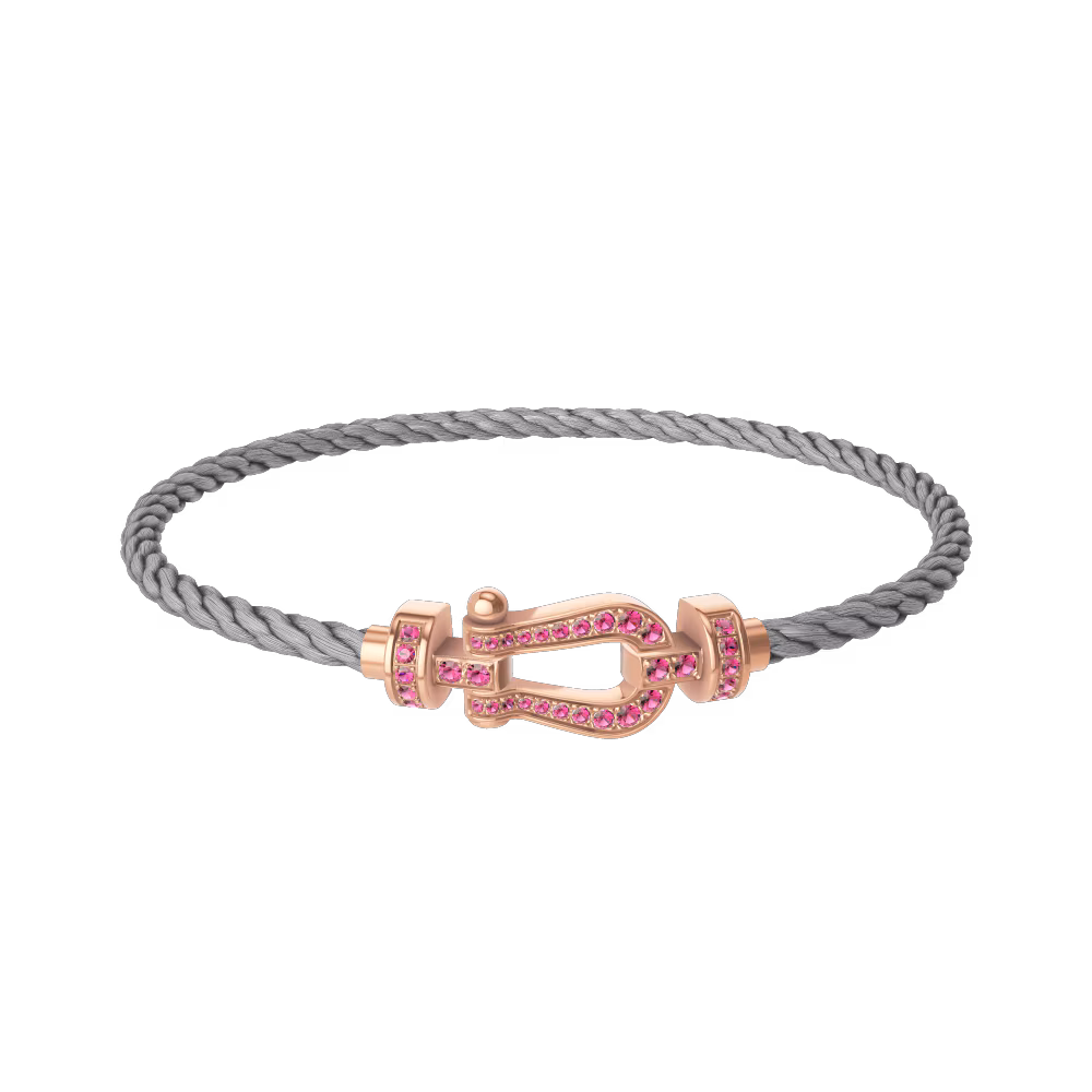 FRED FORCE 10 BRACELET Stainless steel and gold plating PINK GOLD AND PINK SAPPHIRES MEDIUM MODEL