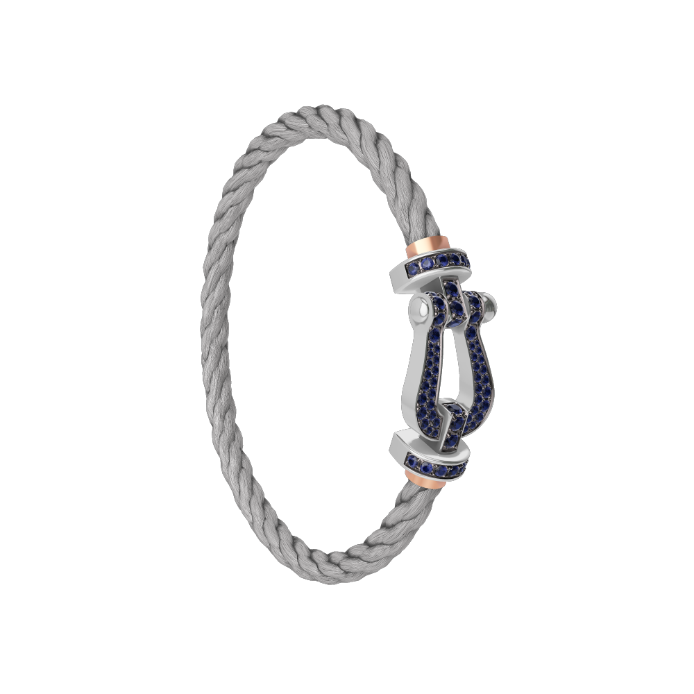 FRED FORCE 10 BRACELET Stainless steel and gold plating WHITE GOLD AND BLUE SAPPHIRES LARGE MODEL
