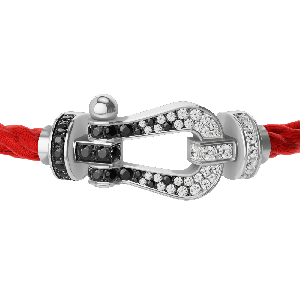 FRED FORCE 10 BRACELET Stainless steel and gold plating WHITE GOLD AND BLACK AND WHITE DIAMONDS LARGE MODEL