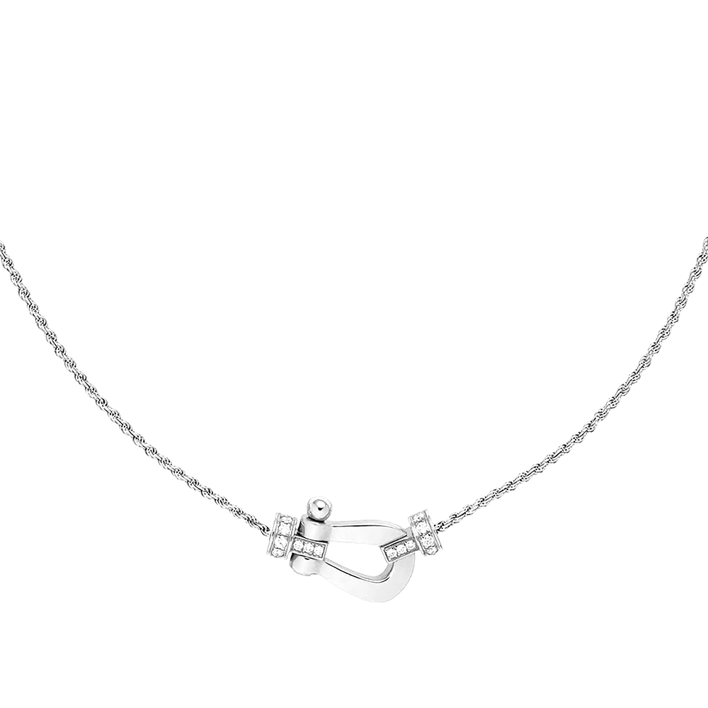 FRED FORCE 10 NECKLACE Stainless steel and gold plating WHITE GOLD AND DIAMONDS MEDIUM MODEL