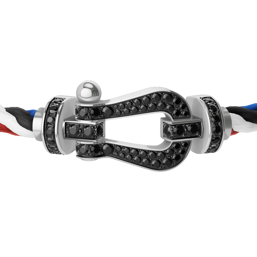 FRED FORCE 10 BRACELET Stainless steel and gold plating WHITE GOLD AND BLACK DIAMONDS LARGE MODEL