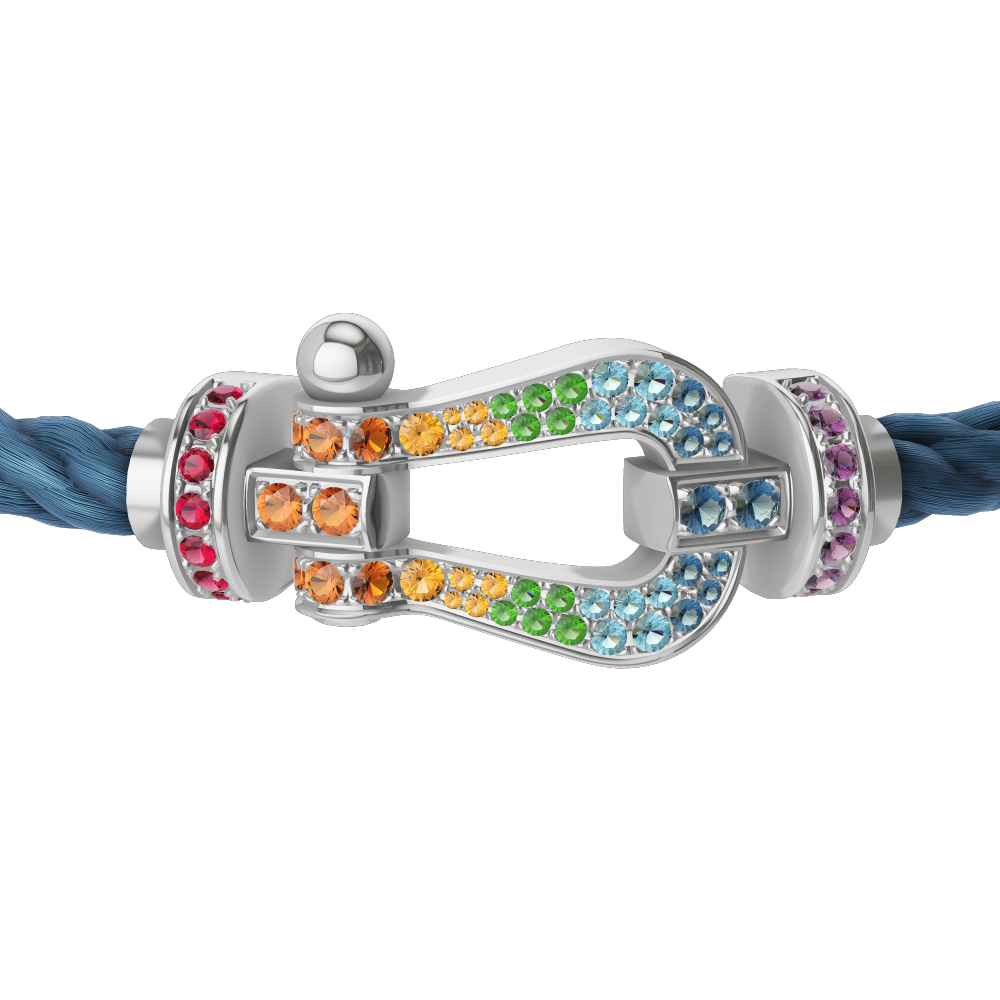 FRED FORCE 10 BRACELET Stainless steel and gold plating WHITE GOLD AND COLORED STONES LARGE MODEL