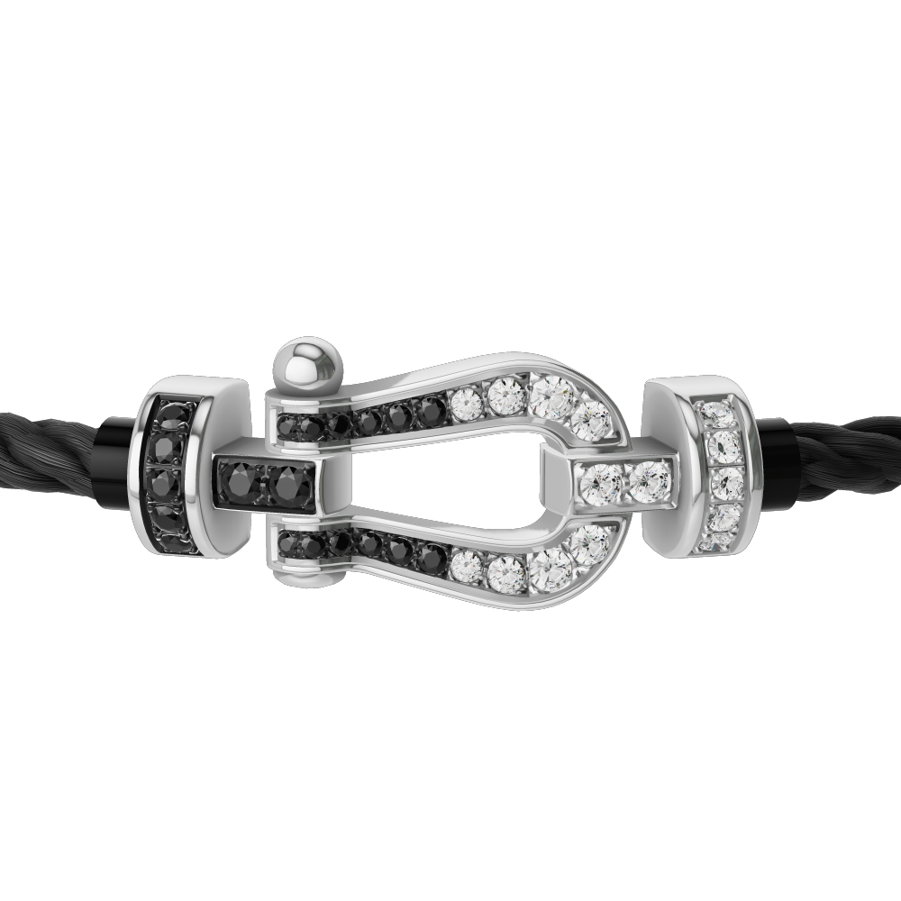FRED FORCE 10 BRACELET Stainless steel and gold plating WHITE GOLD AND BLACK AND WHITE DIAMONDS MEDIUM MODEL