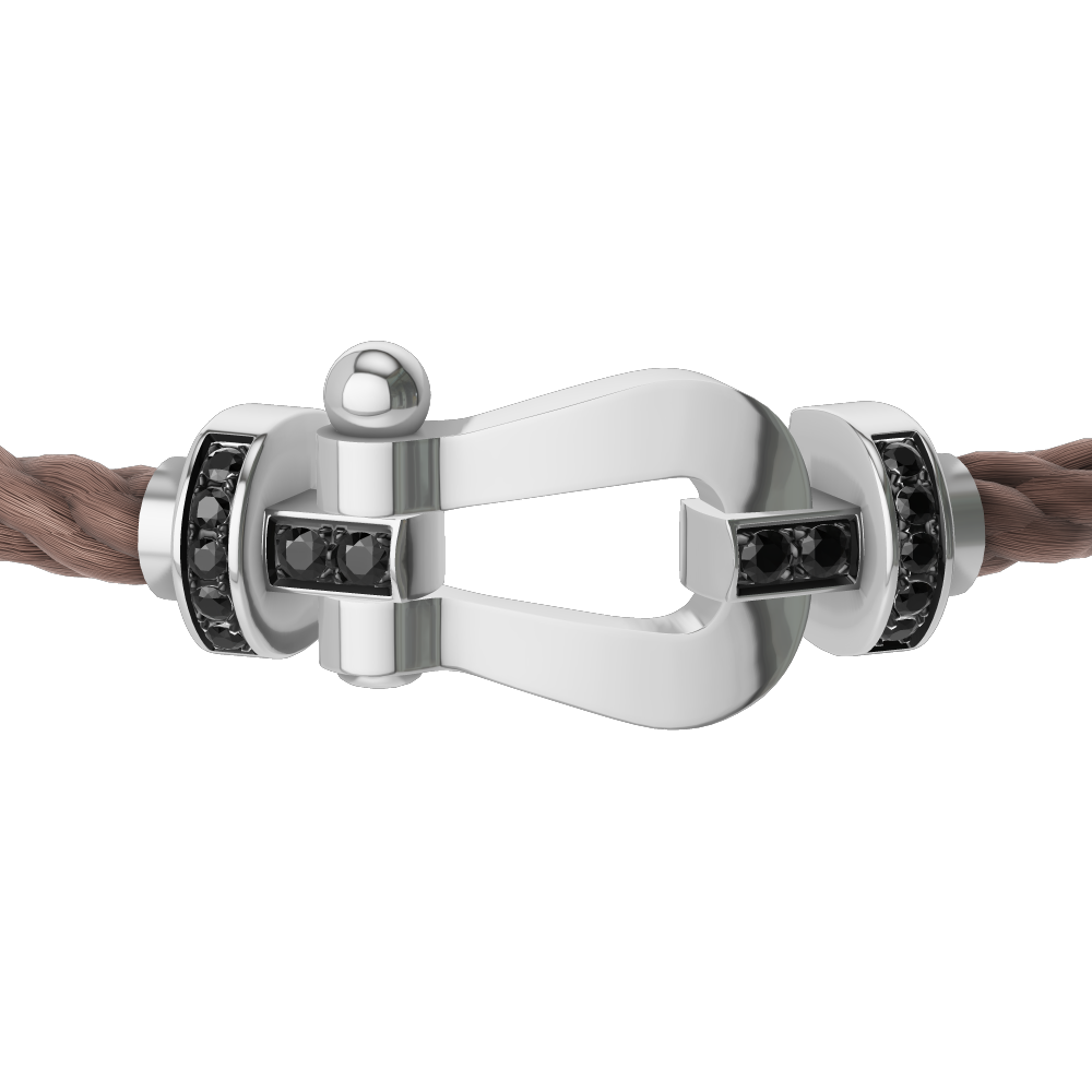 FRED FORCE 10 BRACELET Stainless steel and gold plating WHITE GOLD AND BLACK DIAMONDS LARGE MODEL