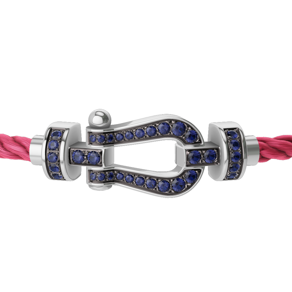 FRED FORCE 10 BRACELET Stainless steel and gold plating WHITE GOLD AND BLUE SAPPHIRES MEDIUM MODEL