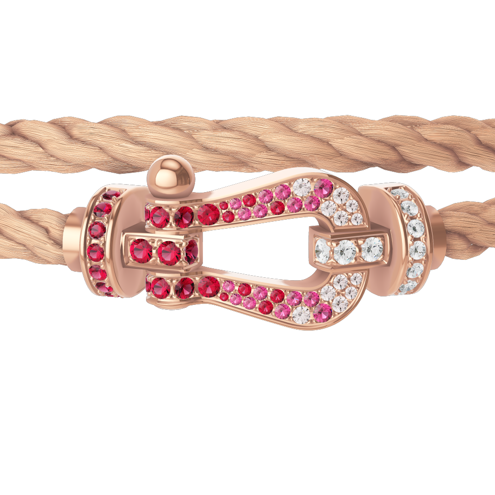 FRED FORCE 10 BRACELET Stainless steel and gold plating PINK GOLD AND SAPPHIRE, RUBIES, DIAMONDS LARGE MODEL