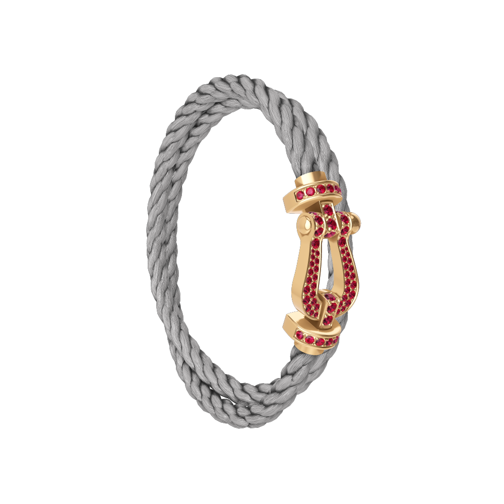 FRED FORCE 10 BRACELET Stainless steel and gold plating YELLOW GOLD AND RUBIS LARGE MODEL