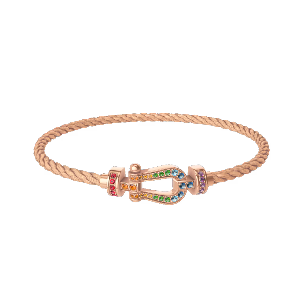 FRED FORCE 10 BRACELET Stainless steel and gold plating PINK GOLD AND COLORED STONES MEDIUM MODEL