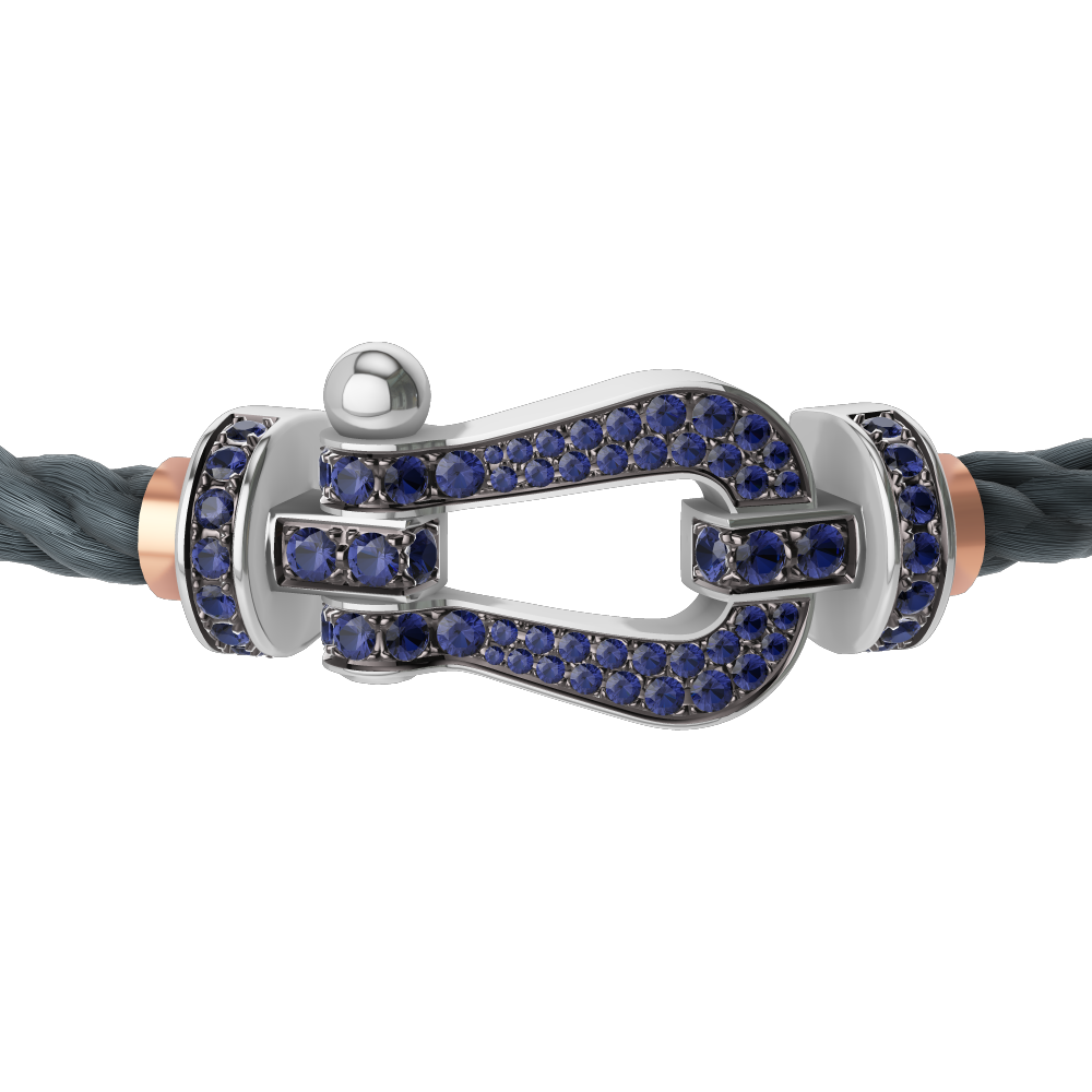 FRED FORCE 10 BRACELET Stainless steel and gold plating WHITE GOLD AND BLUE SAPPHIRES LARGE MODEL