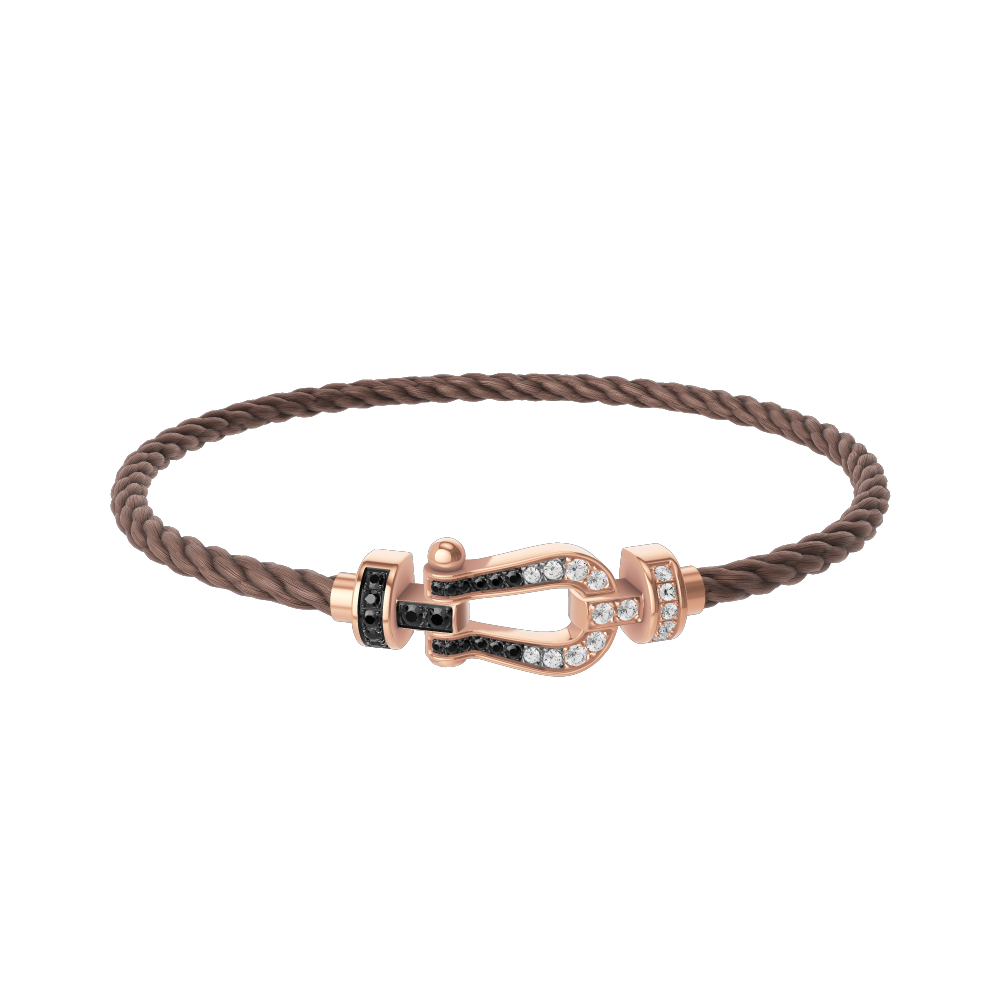 FRED FORCE 10 BRACELET Stainless steel and gold plating PINK GOLD AND BLACK AND WHITE DIAMONDS MEDIUM MODEL