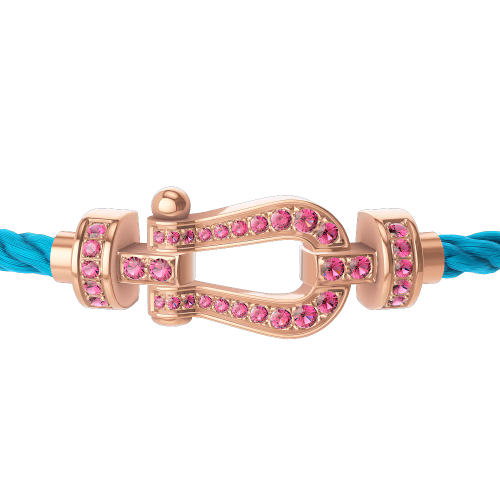FRED FORCE 10 BRACELET Stainless steel and gold plating PINK GOLD AND PINK SAPPHIRES MEDIUM MODEL