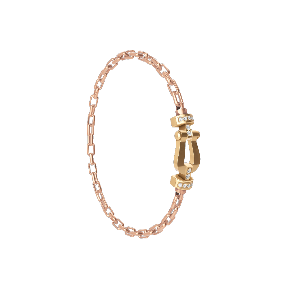 FRED FORCE 10 BRACELET Stainless steel and gold plating YELLOW GOLD AND DIAMONDS MEDIUM MODEL