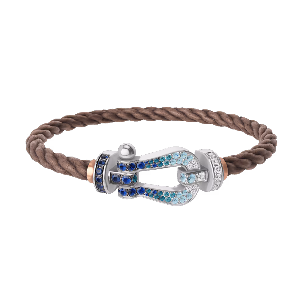 FRED FORCE 10 BRACELET LARGE MODEL Stainless steel and gold plating WHITE GOLD DIAMOND PAVED AND COLORED STONES