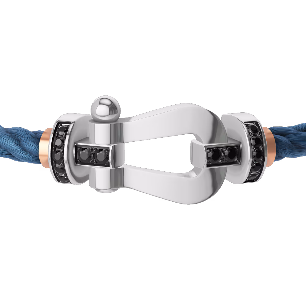 FRED FORCE 10 BRACELET Stainless steel and gold plating WHITE GOLD AND BLACK DIAMONDS LARGE MODEL