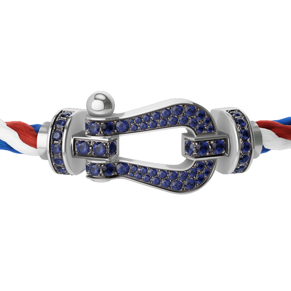FRED Force 10 bracelet Stainless steel and gold plating white gold and blue sapphires large model